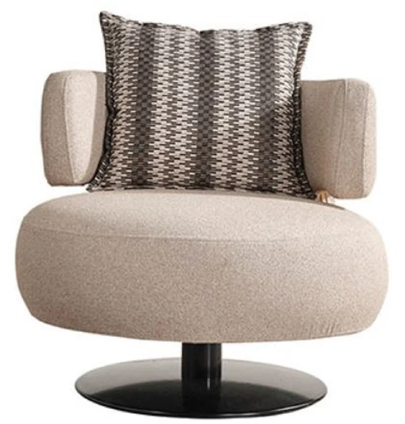 Casa Padrino Luxus Sessel Beige / Schwarz Ø 95 x H. 88 cm