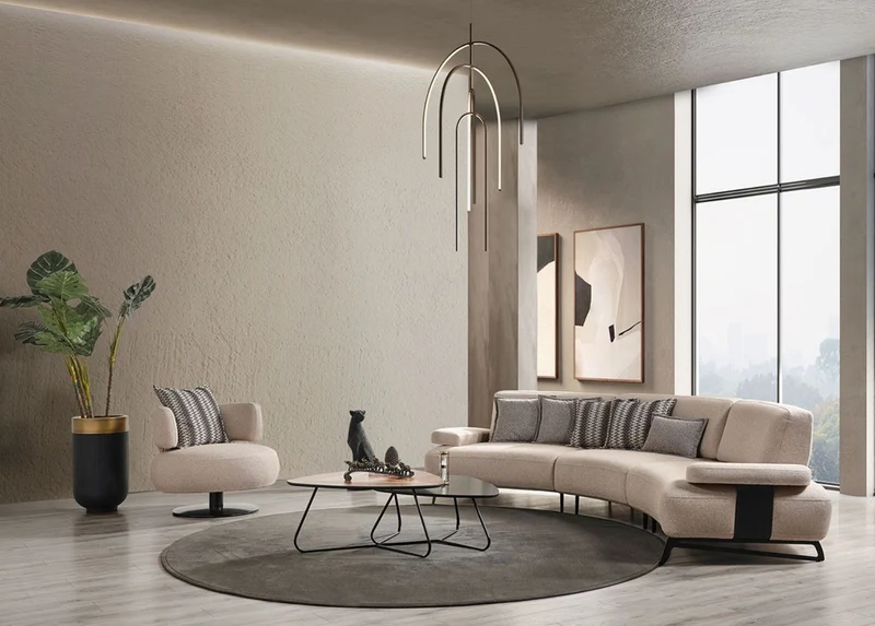 Casa Padrino Luxus Sessel Beige / Schwarz Ø 95 x H. 88 cm