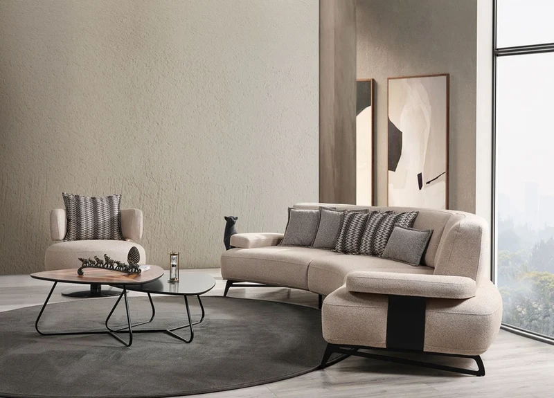Casa Padrino Luxus Sessel Beige / Schwarz Ø 95 x H. 88 cm