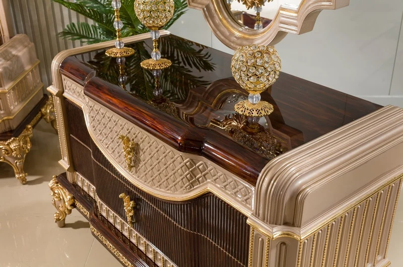 Casa Padrino Luxus Barock Kommode mit Spiegel Dunkelbraun / Grau / Gold - Barock Möbel