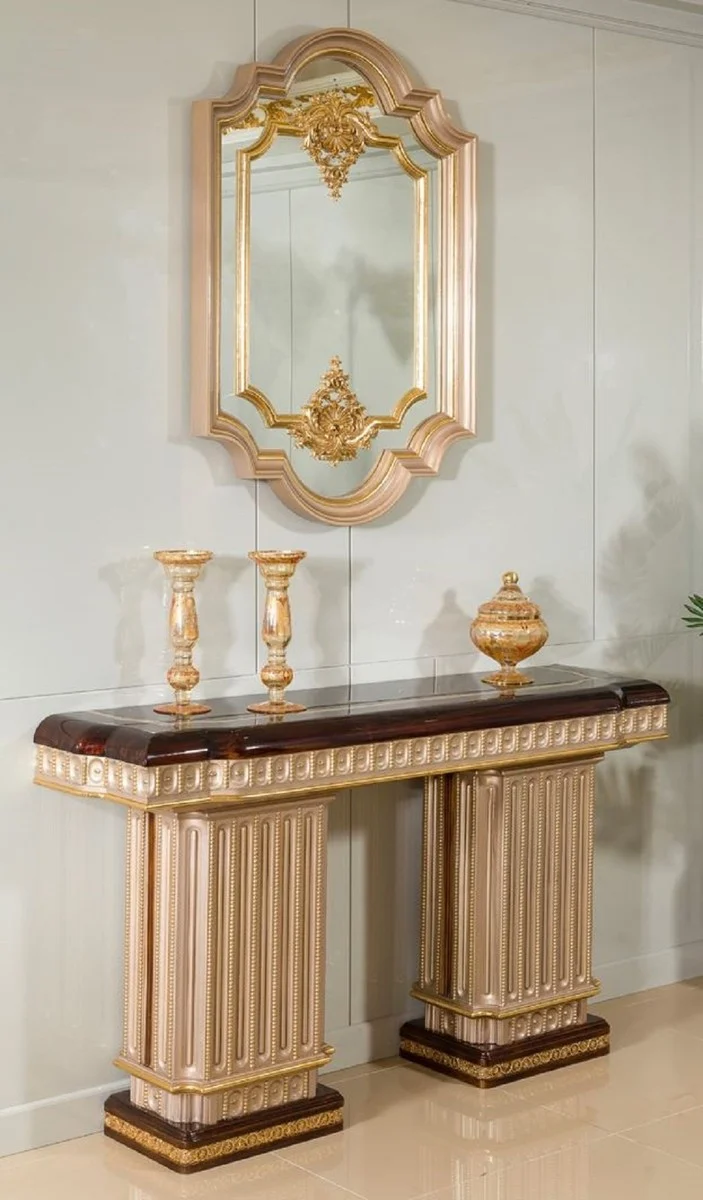 Casa Padrino Luxus Barock Konsole mit Wandspiegel Dunkelbraun / Grau / Gold - Barock Möbel