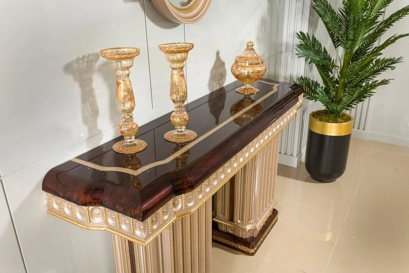Casa Padrino Luxus Barock Konsole mit Wandspiegel Dunkelbraun / Grau / Gold - Barock Möbel