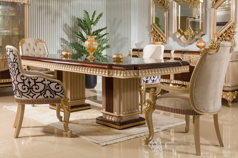 Casa Padrino Luxus Barock Esszimmer Stuhl mit Armlehnen Grau / Gold H. 100 cm