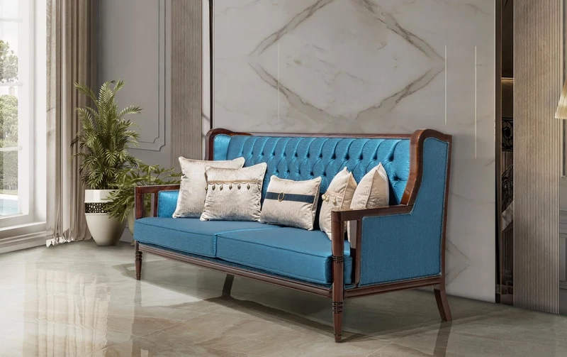 Casa Padrino Luxus Barockstil Wohnzimmer Möbel Set Beige / Blau / Dunkelbraun