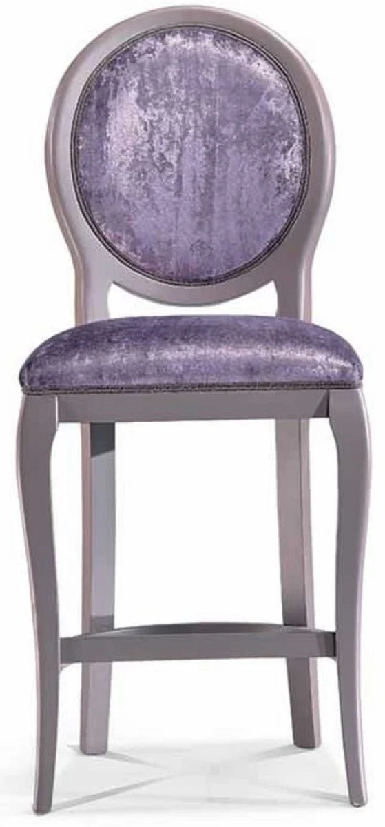 Casa Padrino Luxus Barock Barstuhl Lila / Grau H. 113 cm - Made in Italy