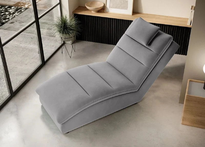Casa Padrino Luxus Samt Chaiselongue mit Kopfkissen Grau 170 cm