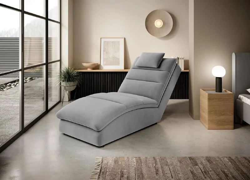Casa Padrino Luxus Samt Chaiselongue mit Kopfkissen Grau 170 cm