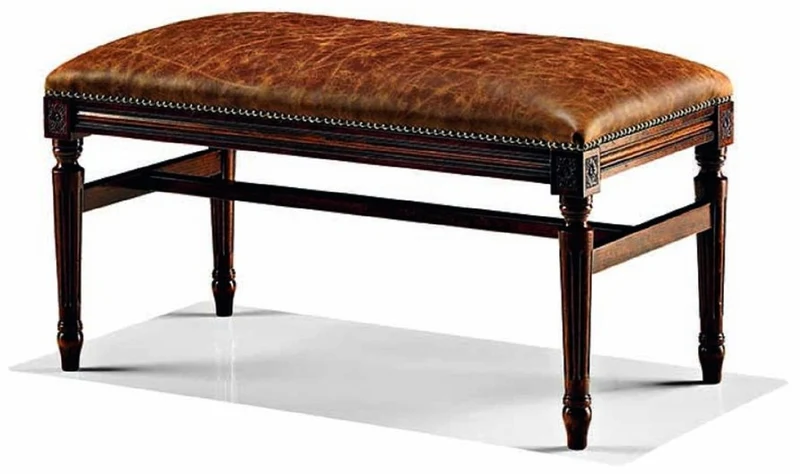 Casa Padrino Luxus Barock Leder Sitzbank Vintage Braun / Dunkelbraun 80 cm - Made in Italy