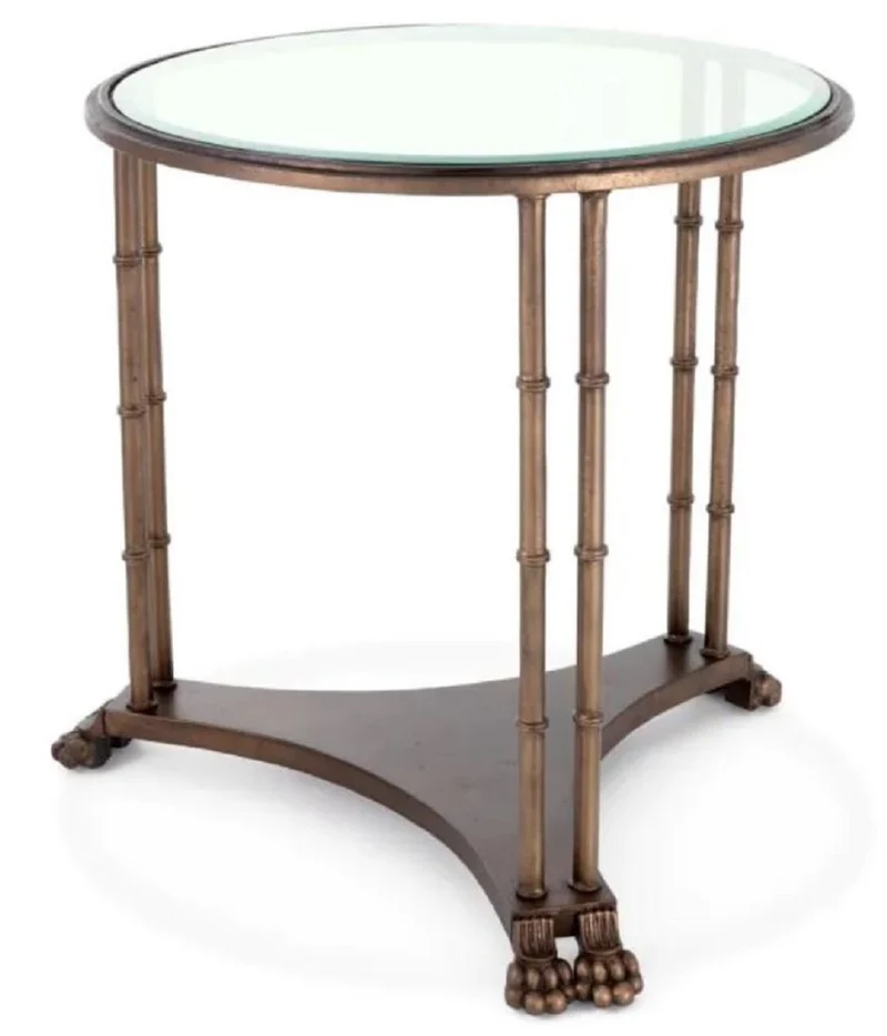 Casa Padrino Luxus Barock Beistelltisch mit Glasplatte Bronze Ø 62 x H. 64 cm