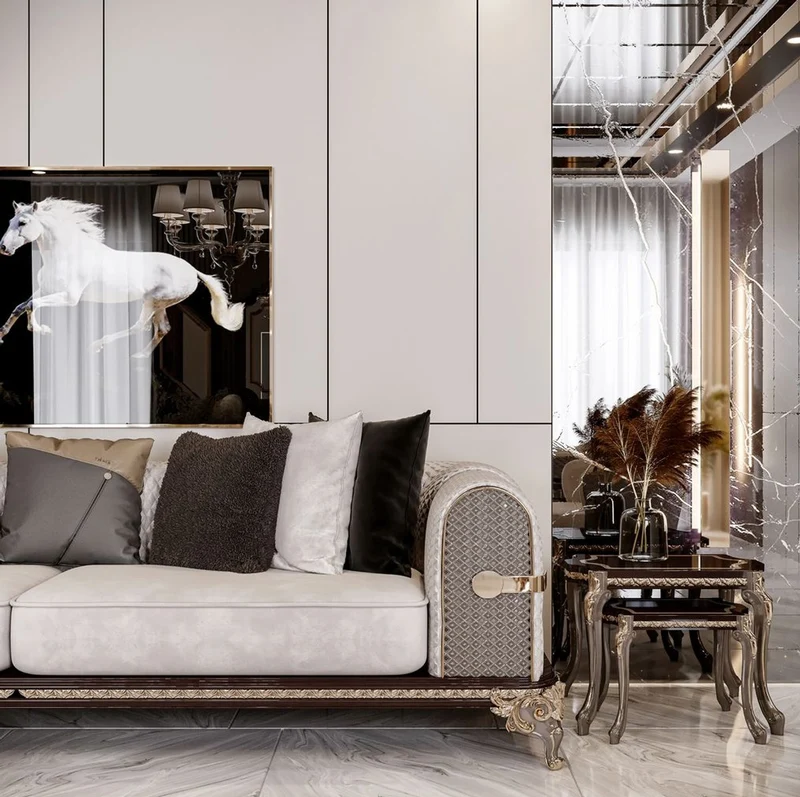 Casa Padrino Luxus Barock Sofa Creme / Grau / Dunkelbraun / Gold