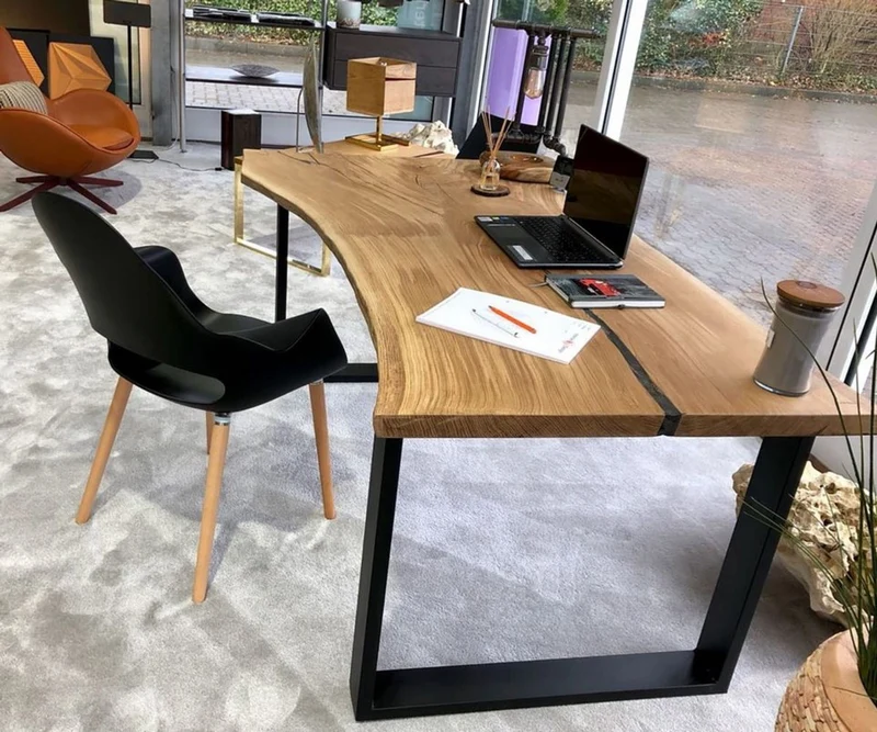 Casa Padrino Luxus Schreibtisch Naturfarben / Braun / Schwarz 140 cm