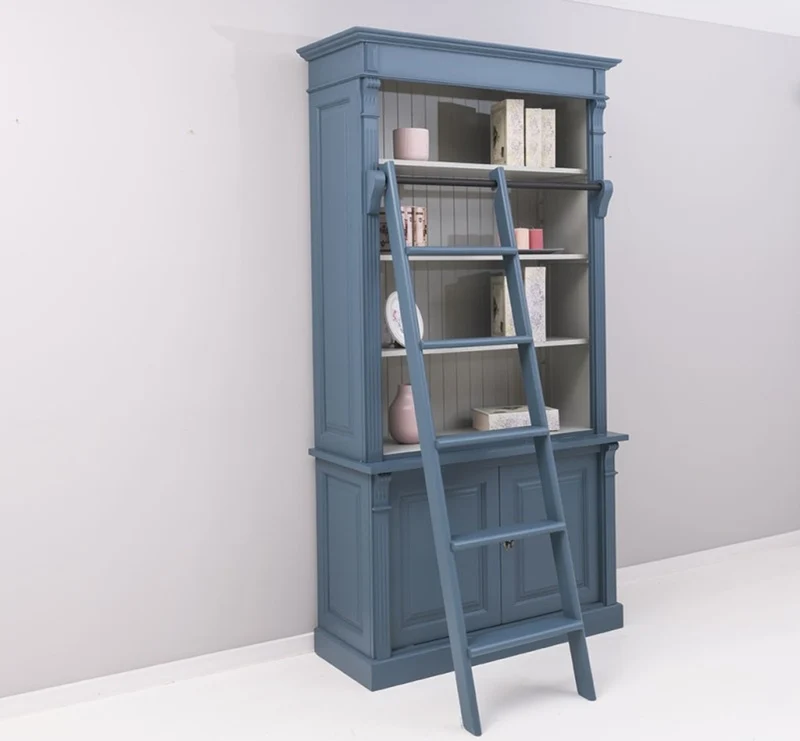 Casa Padrino Landhaus Stil Bücherschrank mit Leiter Stahlblau / Grau