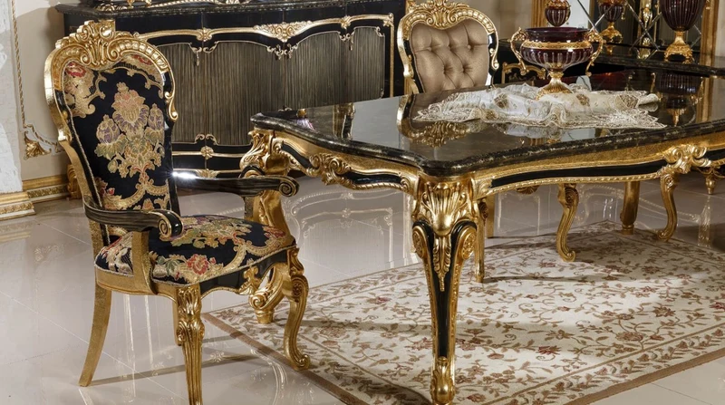 Casa Padrino Luxus Barock Esszimmer Set Schwarz / Mehrfarbig / Gold