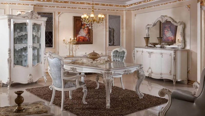 Casa Padrino Luxus Barock Vitrine Creme / Weiß / Silber H. 220 cm