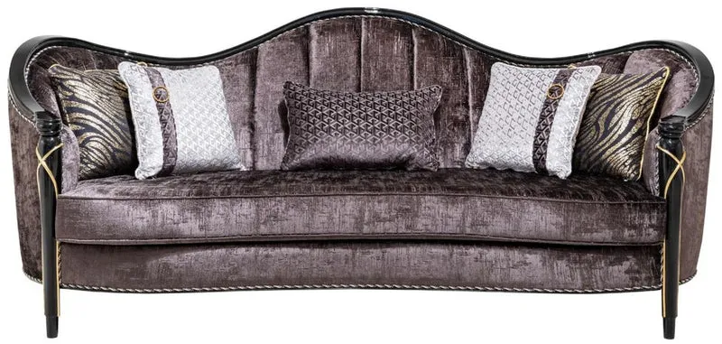 Casa Padrino Luxus Barock Wohnzimmer Sofa Lila / Schwarz / Gold 250 cm