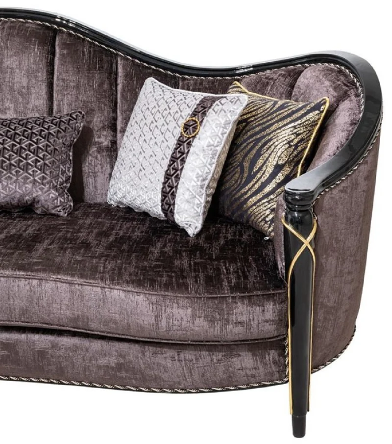 Casa Padrino Luxus Barock Wohnzimmer Sofa Lila / Schwarz / Gold 250 cm