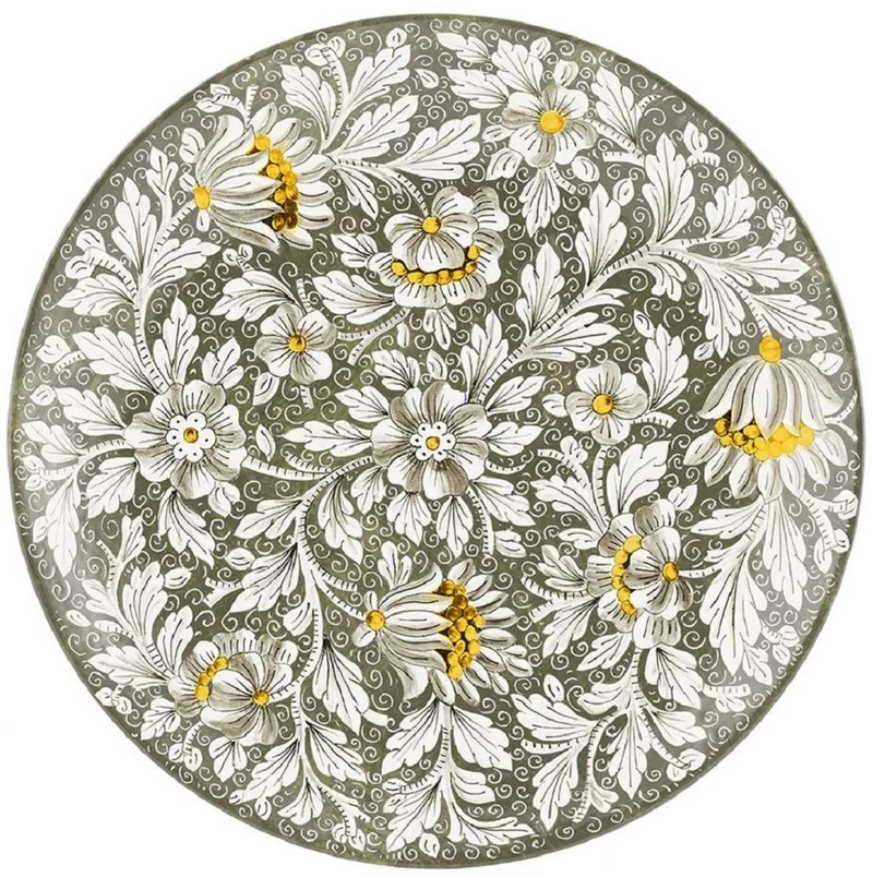 Casa Padrino Luxus Keramik Teller 6er Set Olivgrün / Mehrfarbig Ø 40 cm - Handgefertigte & handbemalte Essteller mit Blumendesign - Hotel & Restaurant Accessoires - Luxus Qualität - Made in Italy