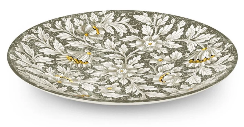Casa Padrino Luxus Keramik Teller 6er Set Olivgrün / Mehrfarbig Ø 40 cm - Handgefertigte & handbemalte Essteller mit Blumendesign - Hotel & Restaurant Accessoires - Luxus Qualität - Made in Italy