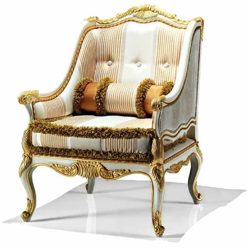 Casa Padrino Luxus Barock Sessel Elfenbein / Gold - Made in Italy