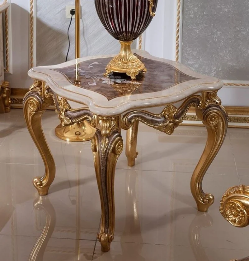 Casa Padrino Luxus Barock Beistelltisch Weiß / Braun / Gold H. 60 cm