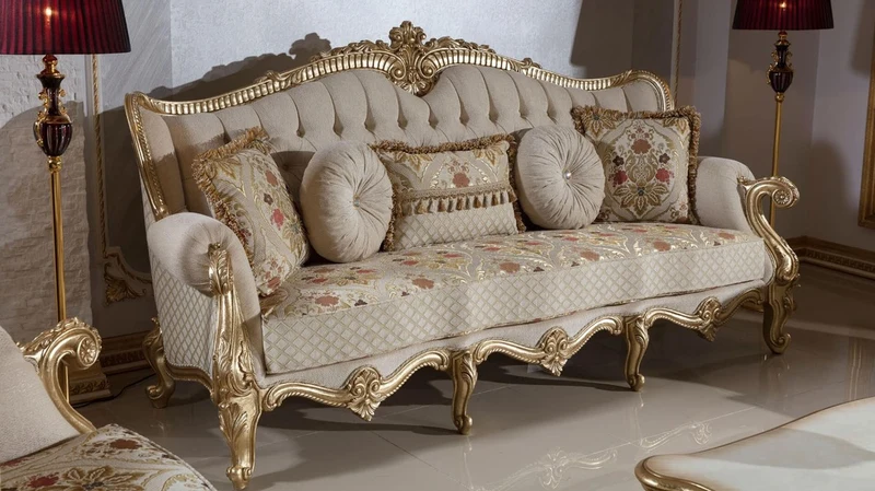 Casa Padrino Luxus Barockstil Wohnzimmer Möbel Set Grau / Weiß / Gold