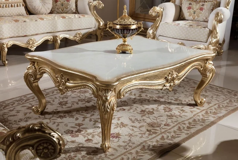Casa Padrino Luxus Barockstil Wohnzimmer Möbel Set Grau / Weiß / Gold