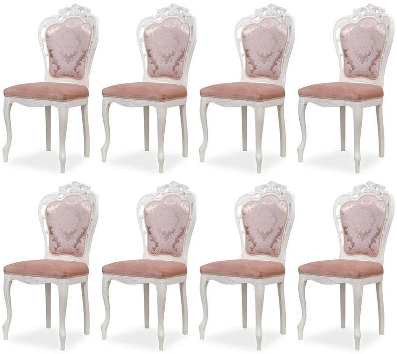 Casa Padrino Luxus Barock Esszimmer Stuhl 8er Set mit elegantem Muster Rosa / Weiß - Barockstil Küchen Stühle - Prunkvolle Luxus Esszimmer Möbel im Barockstil - Edel & Prunkvoll