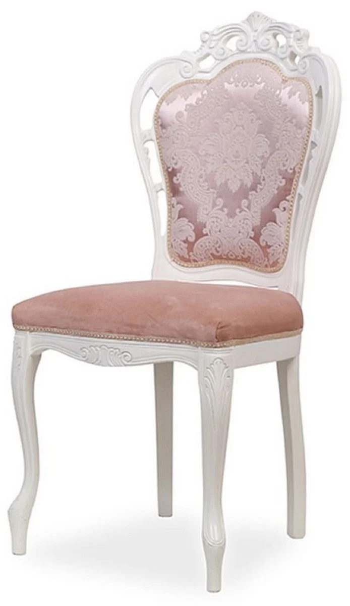 Casa Padrino Luxus Barock Esszimmer Stuhl 8er Set mit elegantem Muster Rosa / Weiß - Barockstil Küchen Stühle - Prunkvolle Luxus Esszimmer Möbel im Barockstil - Edel & Prunkvoll