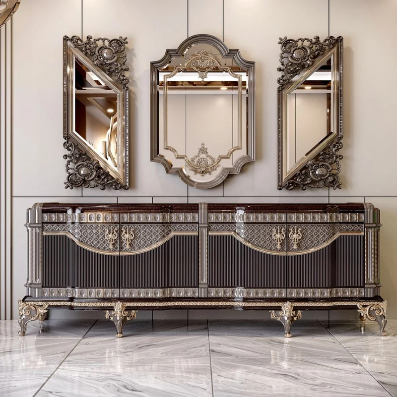 Casa Padrino Luxus Barock Sideboard Dunkelbraun / Grau / Gold 245 cm
