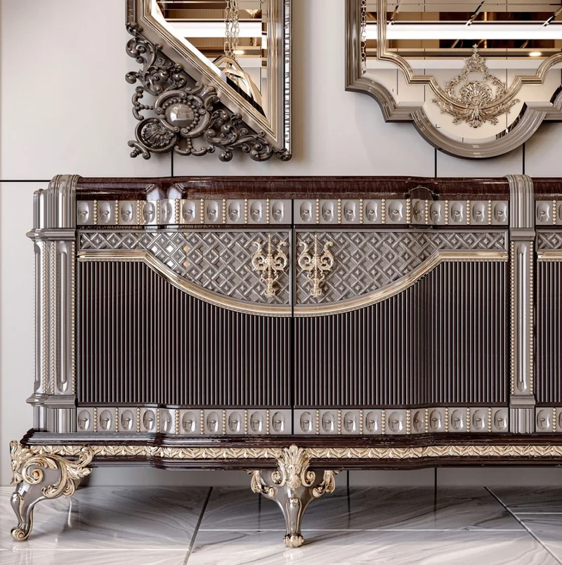 Casa Padrino Luxus Barock Sideboard Dunkelbraun / Grau / Gold 245 cm