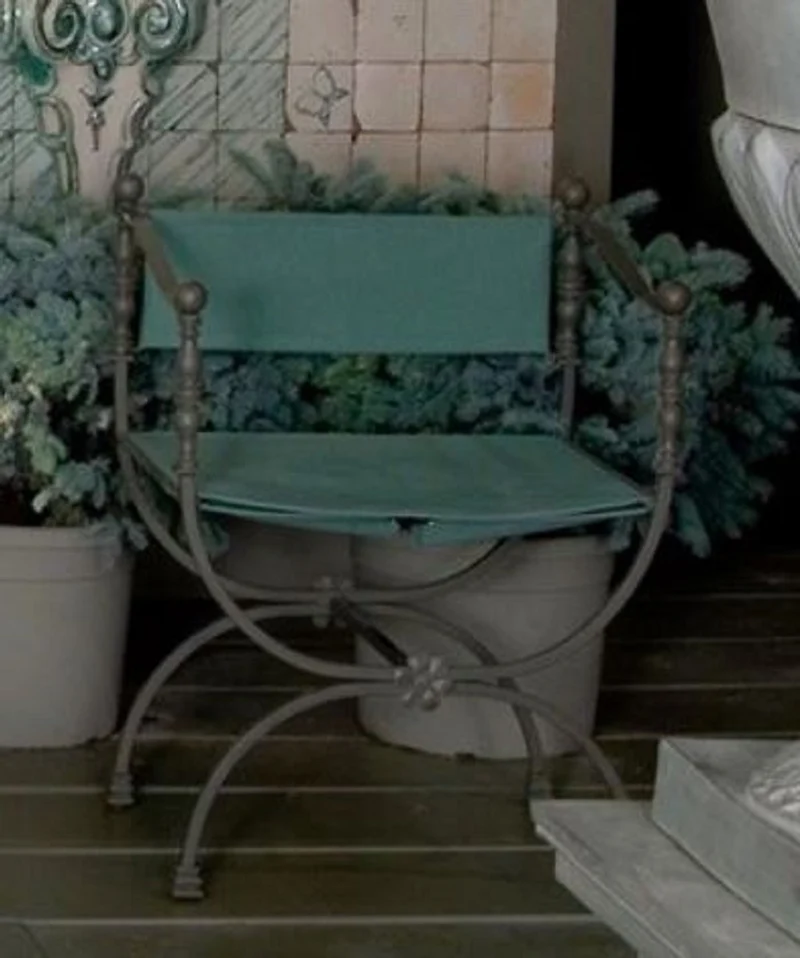 Casa Padrino Luxus Jugendstil Schmiedeeisen Gartenstuhl mit Armlehnen Grau / Grün H. 80 cm