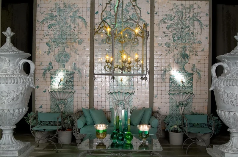 Casa Padrino Luxus Jugendstil Schmiedeeisen Gartenstuhl mit Armlehnen Grau / Grün H. 80 cm