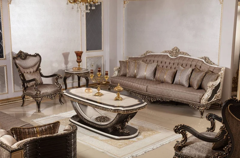 Casa Padrino Luxus Barock Massivholz Sessel Grau / Dunkelbraun / Gold