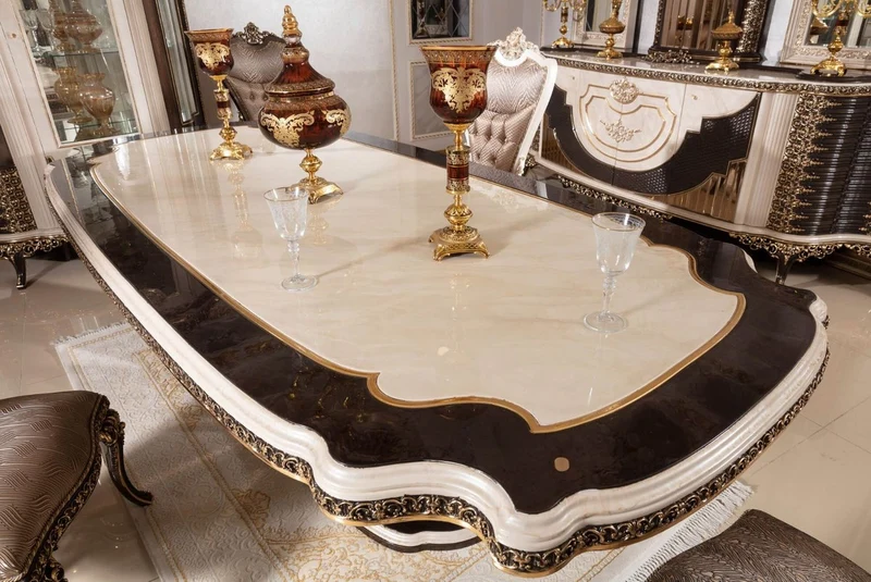 Casa Padrino Luxus Barock Esstisch Creme / Dunkelbraun / Gold 250 cm