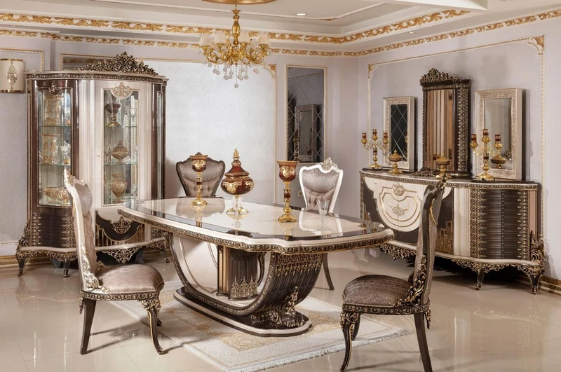 Casa Padrino Luxus Barock Esstisch Creme / Dunkelbraun / Gold 250 cm