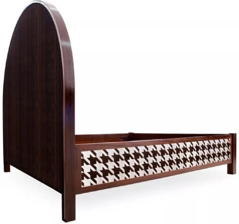 Casa Padrino Luxus Art Deco Doppelbett Dunkelbraun / Weiß 214 x 191 x H. 180 cm - Massivholz Bett - Schlafzimmer Möbel - Hotel Möbel - Art Deco Möbel - Luxus Möbel