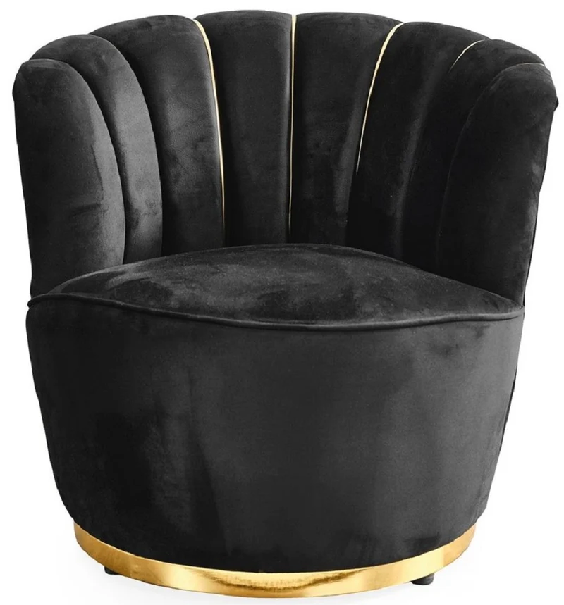 Casa Padrino Luxus Wohnzimmer Sessel Schwarz / Gold Ø 75 x H. 90 cm