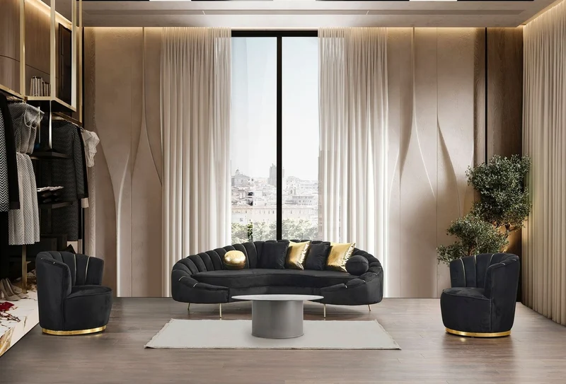 Casa Padrino Luxus Wohnzimmer Sessel Schwarz / Gold Ø 75 x H. 90 cm