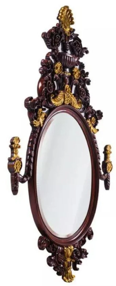Casa Padrino Luxus Barock Spiegel Dunkelbraun / Antik Gold - Prunkvoller Mahagoni Wandspiegel im Barockstil - Luxus Möbel im Barockstil - Barock Möbel - Edel & Prunkvoll