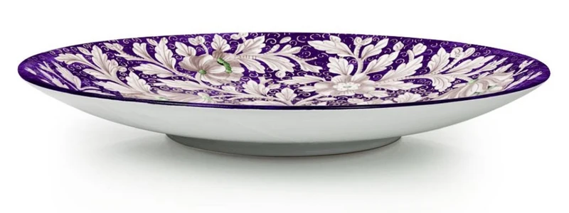 Casa Padrino Luxus Keramik Teller 6er Set Lila / Mehrfarbig Ø 40 cm - Handgefertigte & handbemalte Essteller mit Blumendesign - Hotel & Restaurant Accessoires - Luxus Qualität - Made in Italy