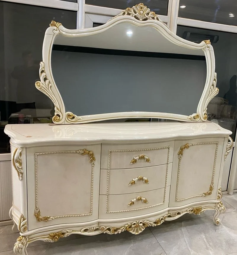 Casa Padrino Luxus Barock Sideboard 220 cm mit Spiegel Creme / Gold