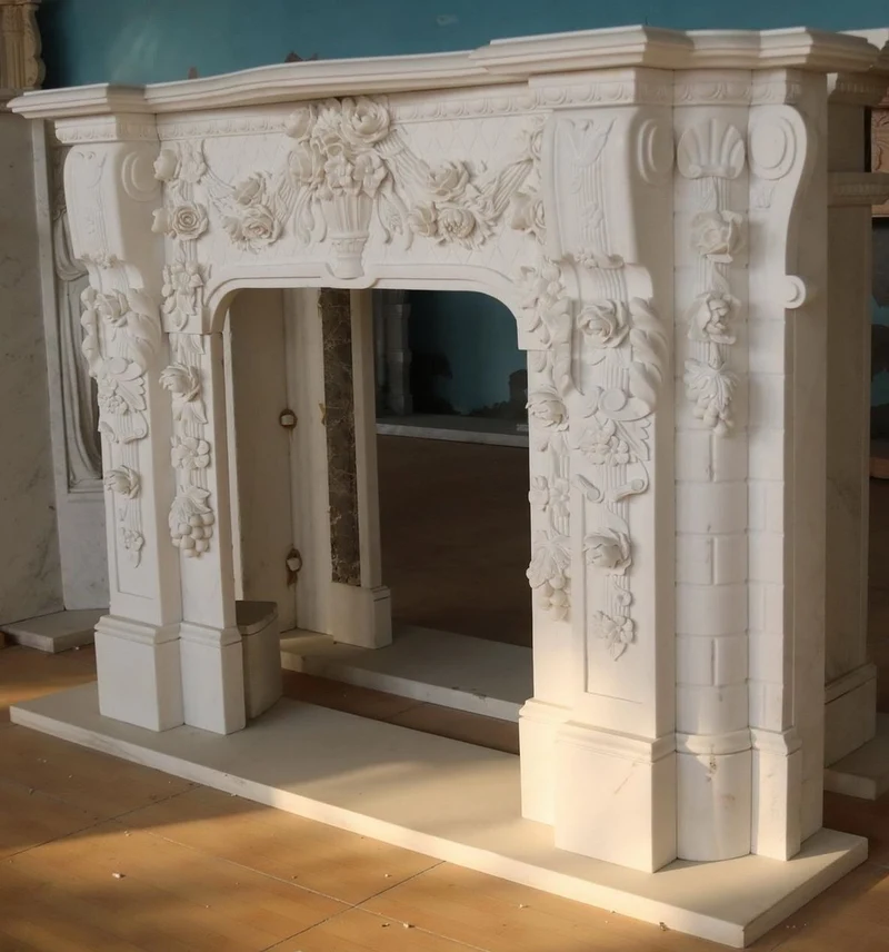 Casa Padrino Luxus Barock Marmor Kaminumrandung Weiß 190 x H. 142 cm