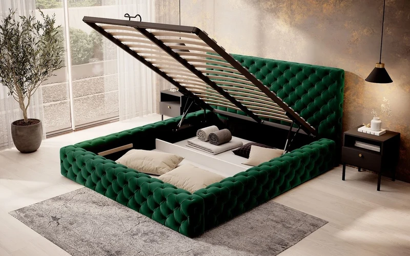 Casa Padrino Luxus Chesterfield Samt Doppelbett mit Matratze Grün - Verschiedene Größen