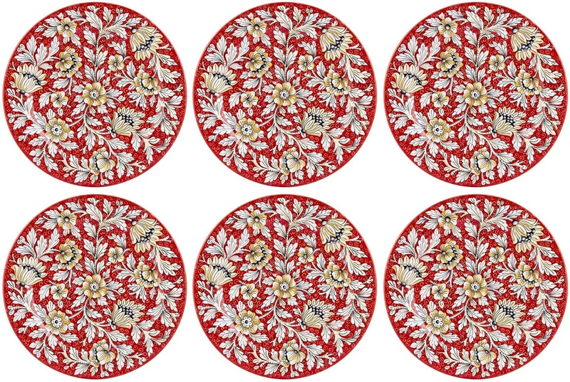Casa Padrino Luxus Keramik Teller 6er Set Rot Ø 32 cm - Made in Italy