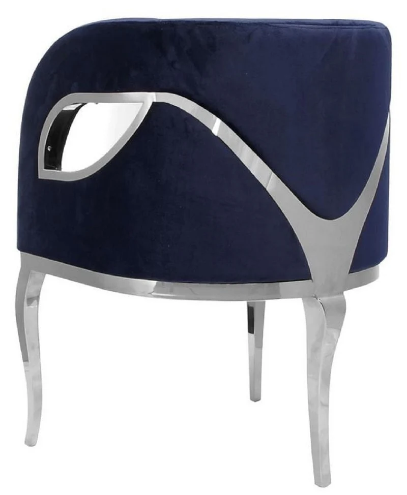 Casa Padrino Luxus Samt Sessel Blau / Silber 78 x 55 x H. 59 cm - Wohnzimmer Sessel - Hotel Sessel - Wohnzimmer Möbel - Luxus Möbel - Wohnzimmer Einrichtung - Luxus Einrichtung - Möbel Luxus