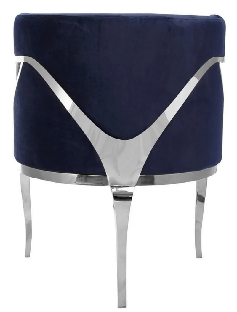 Casa Padrino Luxus Samt Sessel Blau / Silber 78 x 55 x H. 59 cm - Wohnzimmer Sessel - Hotel Sessel - Wohnzimmer Möbel - Luxus Möbel - Wohnzimmer Einrichtung - Luxus Einrichtung - Möbel Luxus