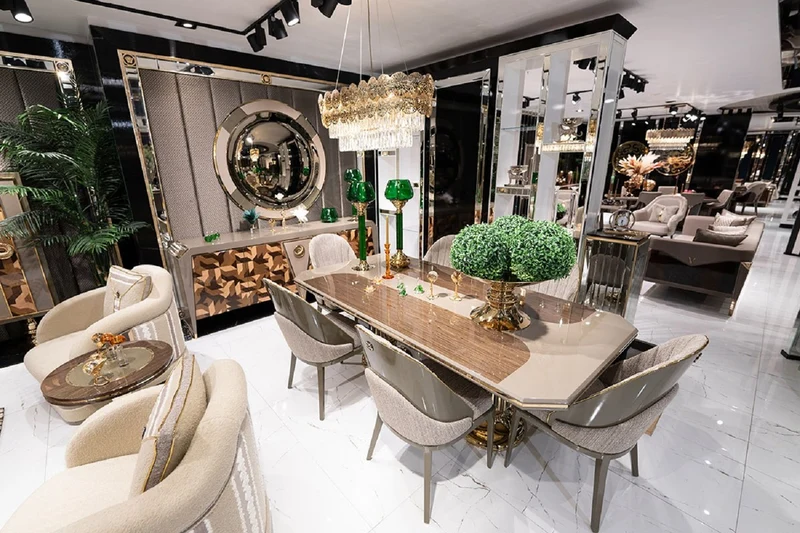 Casa Padrino Luxus Möbel Set Grau / Braun / Gold - 1 Luxus Sideboard mit 4 Türen & 1 Runder Luxus Spiegel - Luxus Möbel - Luxus Kollektion