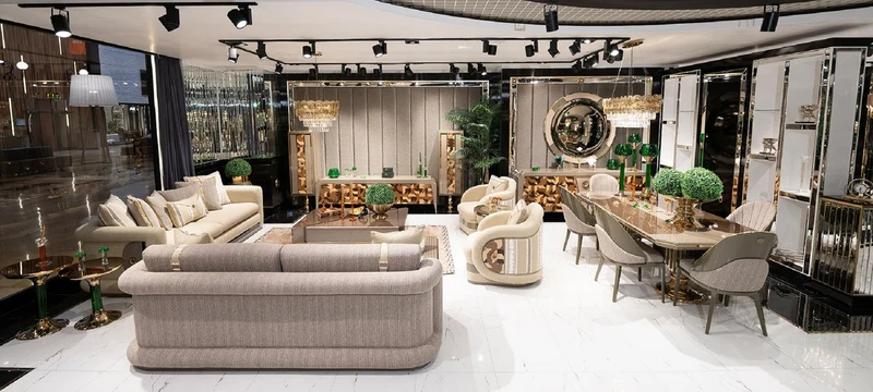 Casa Padrino Luxus Möbel Set Grau / Braun / Gold - 1 Luxus Sideboard mit 4 Türen & 1 Runder Luxus Spiegel - Luxus Möbel - Luxus Kollektion