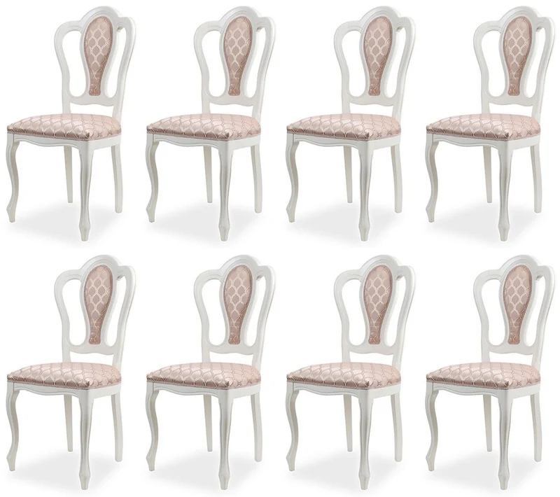 Casa Padrino Luxus Barock Esszimmer Stuhl 8er Set mit Muster Rosa / Weiß - Prunkvolle Barockstil Küchen Stühle - Luxus Esszimmer Möbel im Barockstil - Edel & Prunkvoll