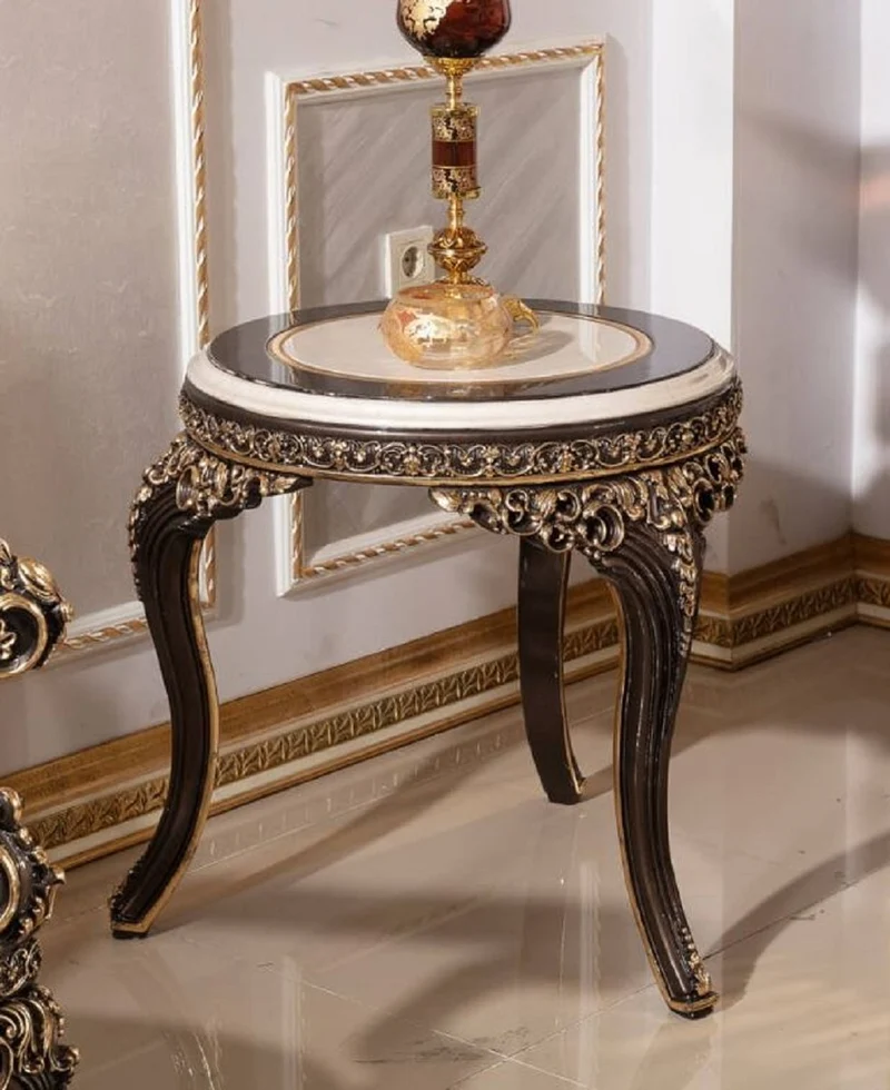 Casa Padrino Luxus Barock Beistelltisch Creme / Dunkelbraun / Gold